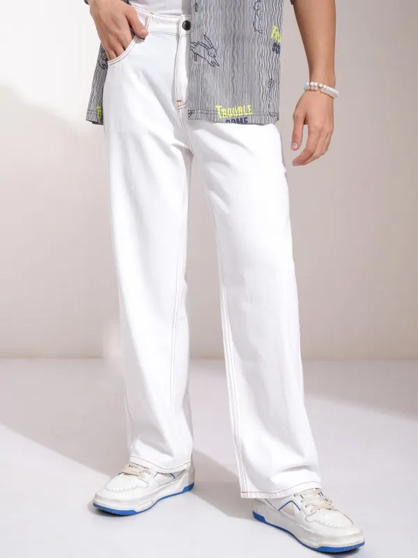 Highlander Men White Wide Leg Jeans