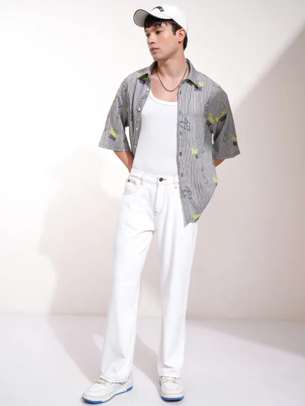 Highlander Men White Wide Leg Jeans