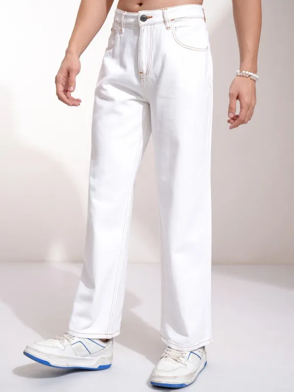 Highlander Men White Wide Leg Jeans