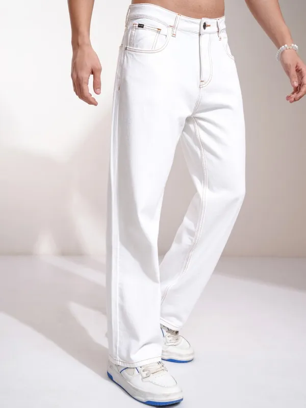 Highlander Men White Wide Leg Jeans