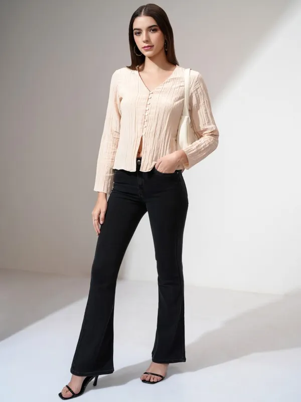Tokyo Talkies Women Beige Solid Regular Top