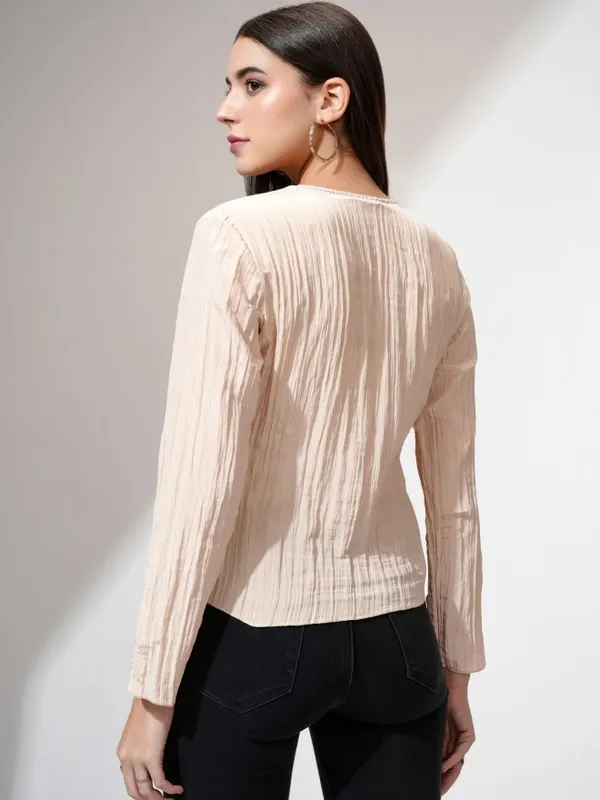 Tokyo Talkies Women Beige Solid Regular Top