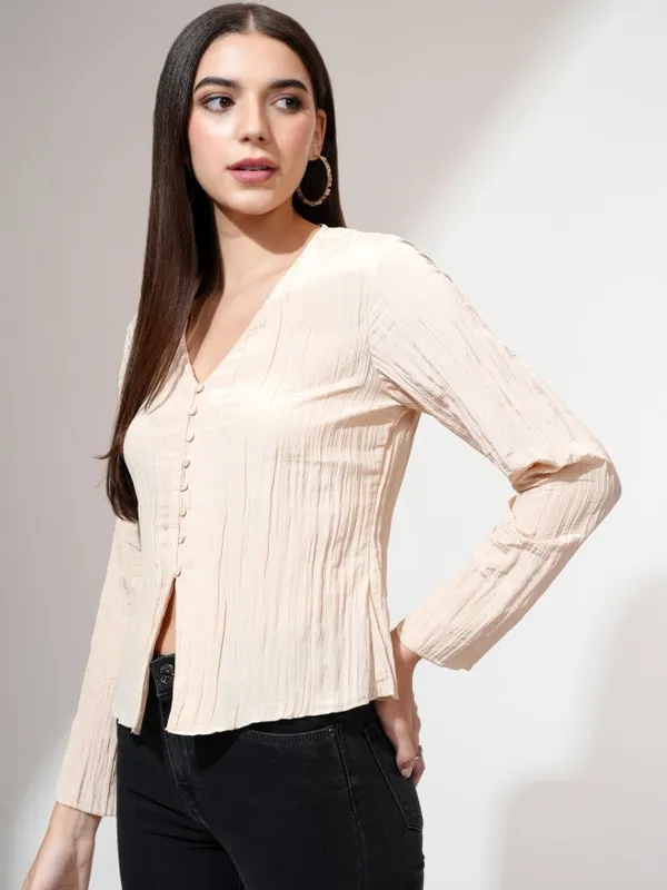 Tokyo Talkies Women Beige Solid Regular Top