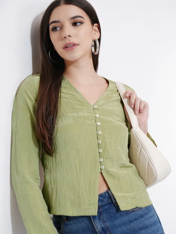 Tokyo Talkies Women Green Solid Regular Top