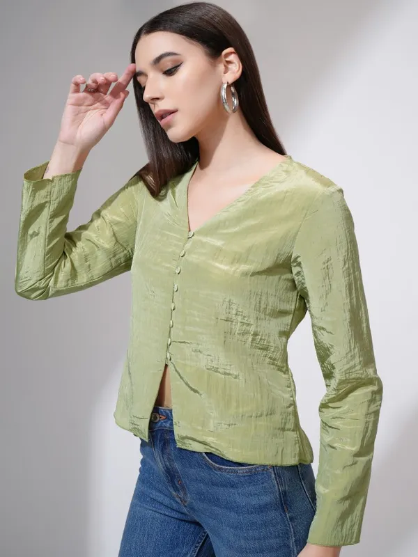 Tokyo Talkies Women Green Solid Regular Top