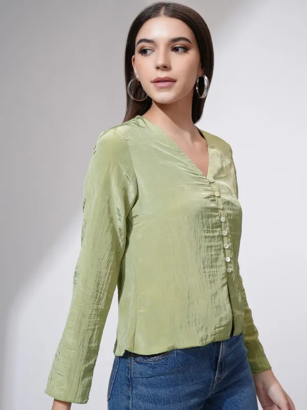 Tokyo Talkies Women Green Solid Regular Top