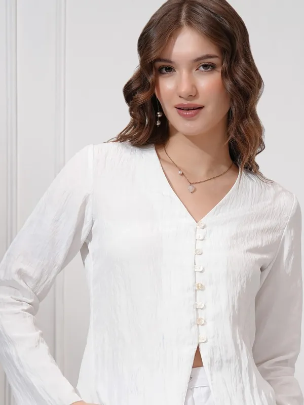 Tokyo Talkies Women White Solid Regular Top