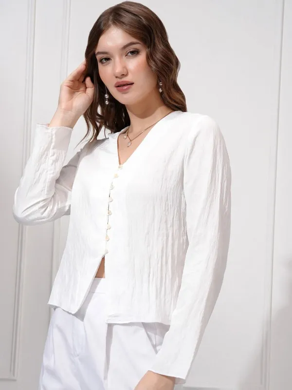 Tokyo Talkies Women White Solid Regular Top