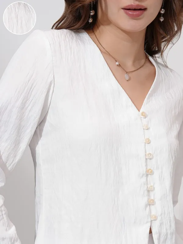 Tokyo Talkies Women White Solid Regular Top