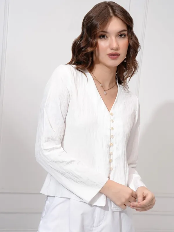 Tokyo Talkies Women White Solid Regular Top