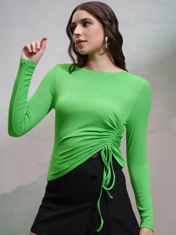 Tokyo Talkies Women Green Solid Fitted Top