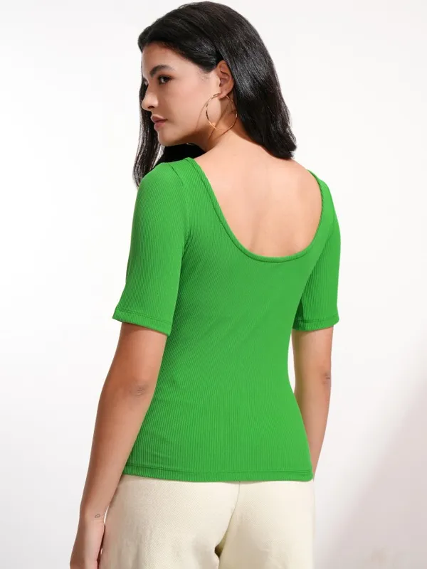Tokyo Talkies Women Green Solid Fitted Top
