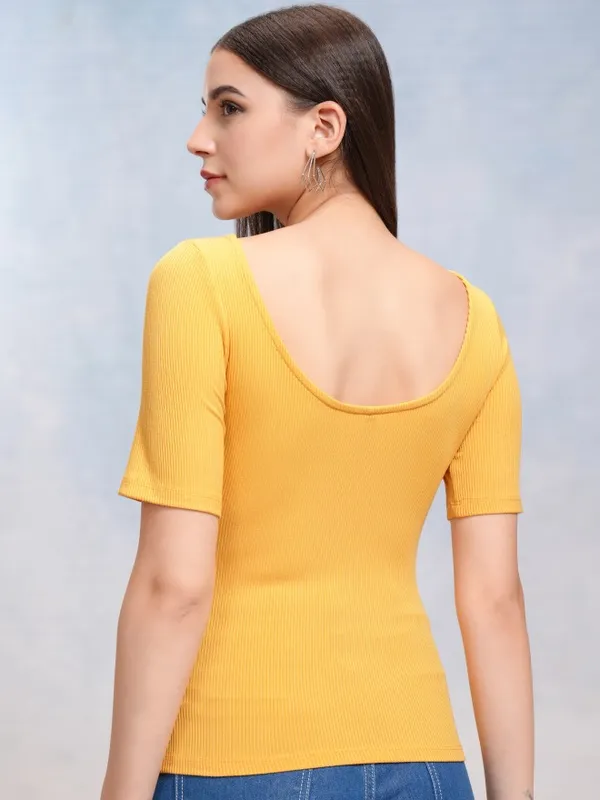 Tokyo Talkies Women Yellow Solid Fitted Top