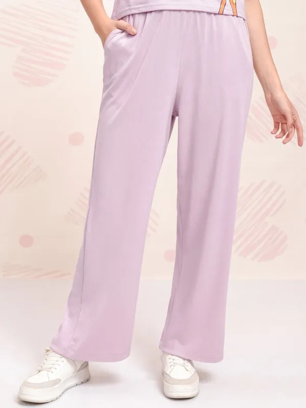 Tokyo Talkies Women Purple Solid Straight Fit Casual Trouser