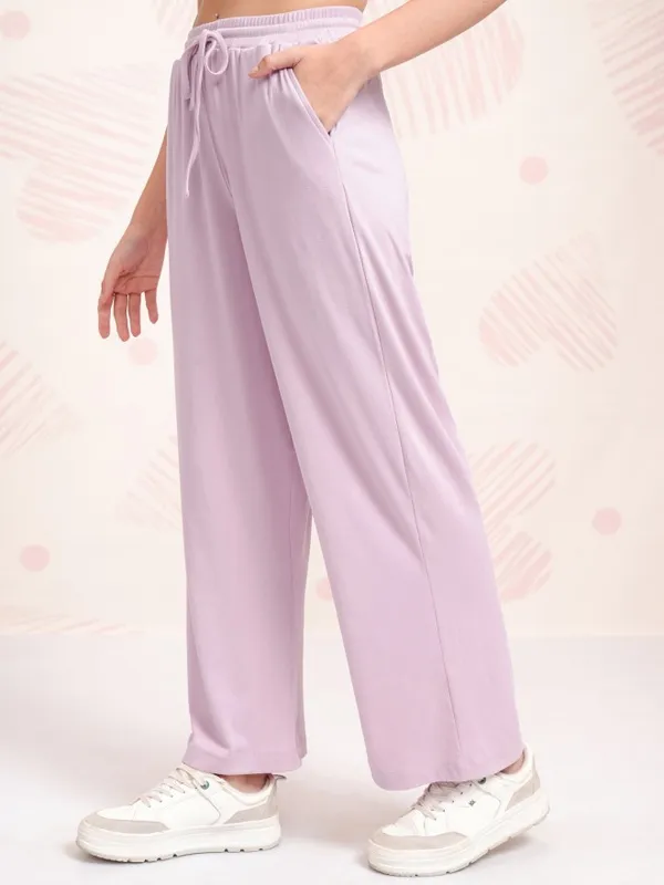 Tokyo Talkies Women Purple Solid Straight Fit Casual Trouser