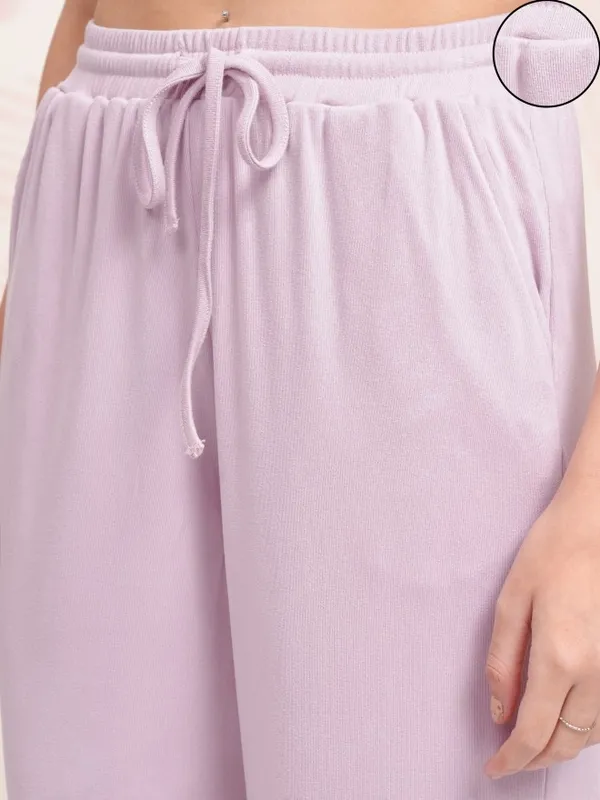 Tokyo Talkies Women Purple Solid Straight Fit Casual Trouser