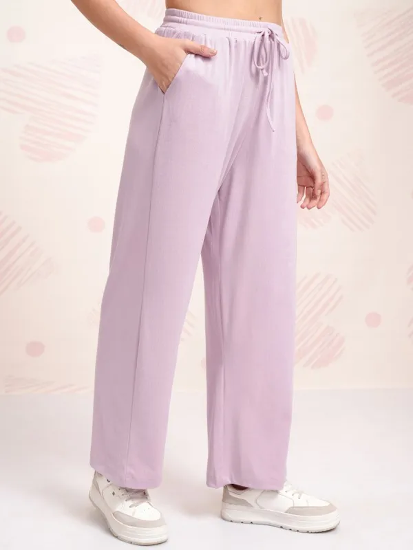 Tokyo Talkies Women Purple Solid Straight Fit Casual Trouser