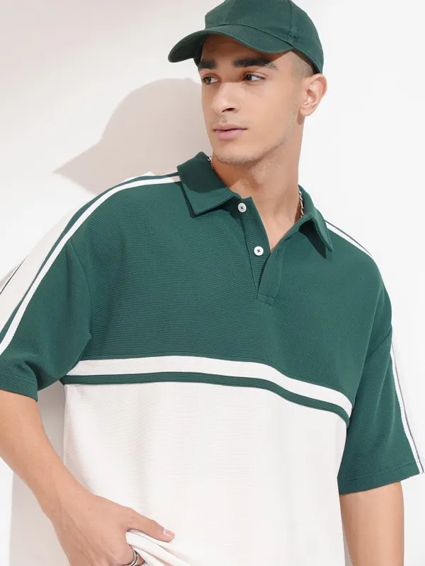 Highlander Men Teal Colourblocked Polo Collar T-Shirt