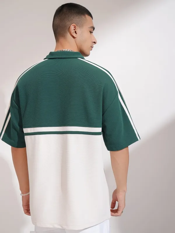 Highlander Men Teal Colourblocked Polo Collar T-Shirt