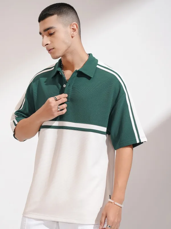 Highlander Men Teal Colourblocked Polo Collar T-Shirt