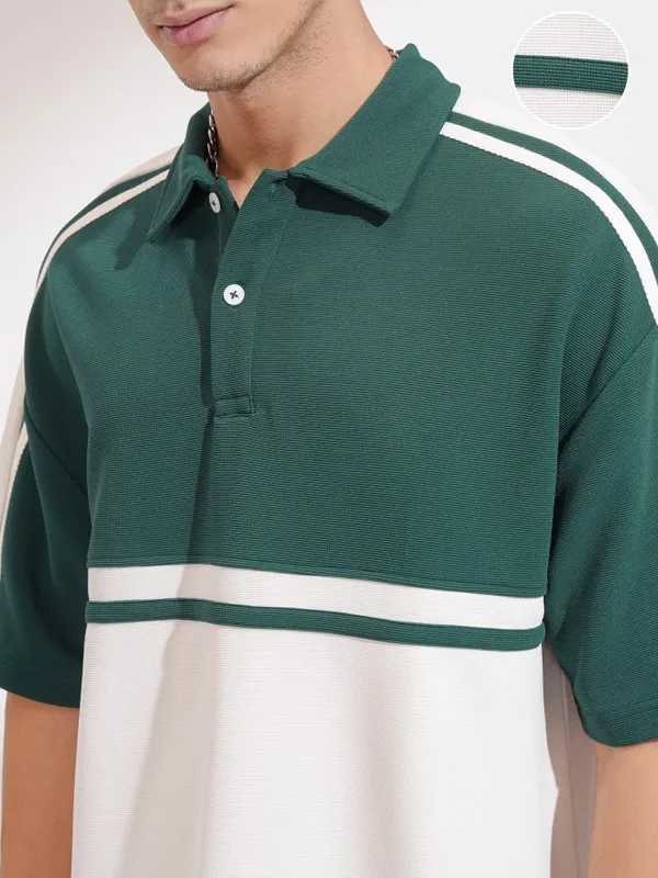 Highlander Men Teal Colourblocked Polo Collar T-Shirt