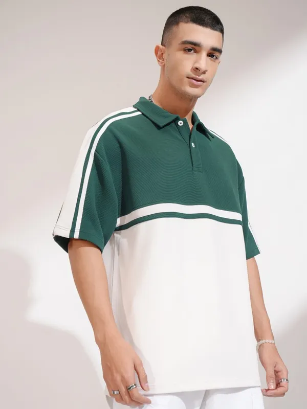 Highlander Men Teal Colourblocked Polo Collar T-Shirt