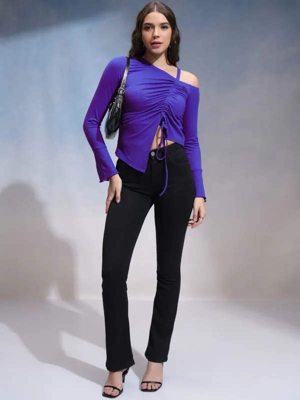 Tokyo Talkies Women Blue Solid Fitted Top