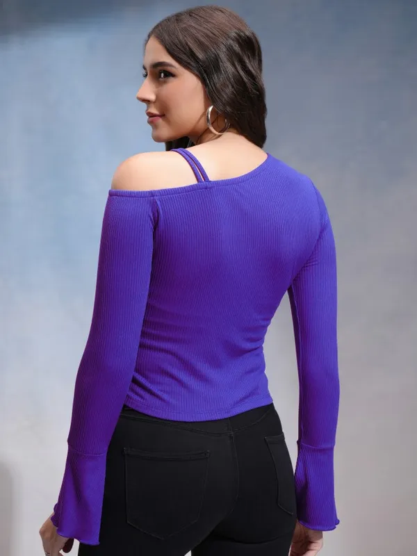 Tokyo Talkies Women Blue Solid Fitted Top