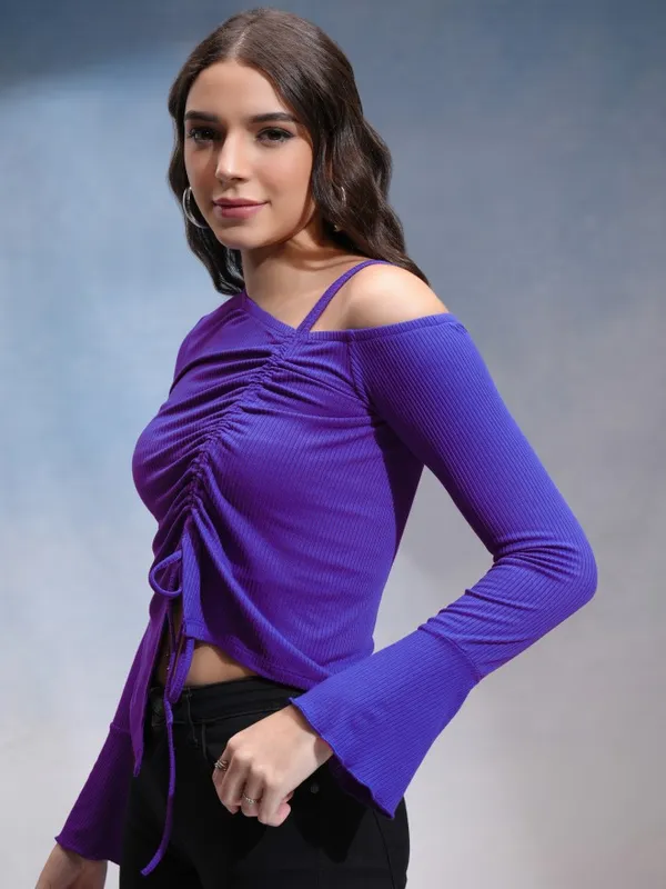 Tokyo Talkies Women Blue Solid Fitted Top