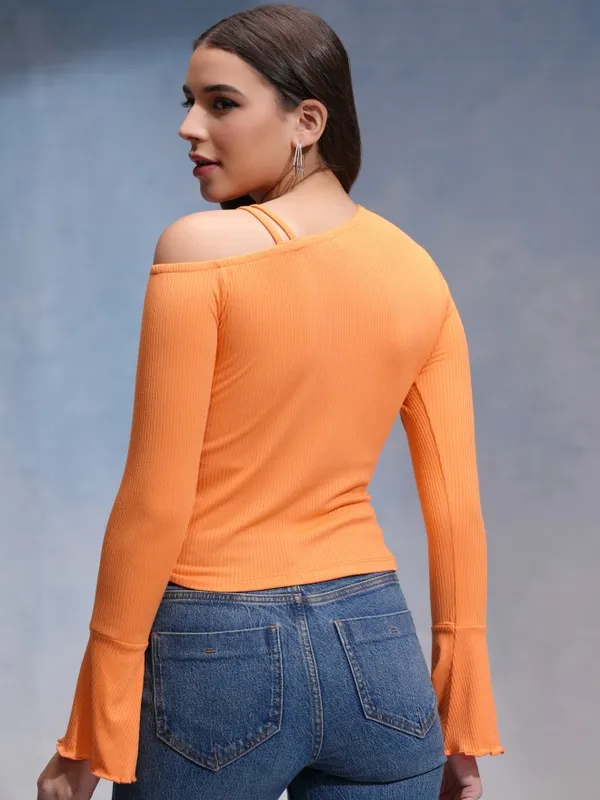 Tokyo Talkies Women Orange Solid Fitted Top
