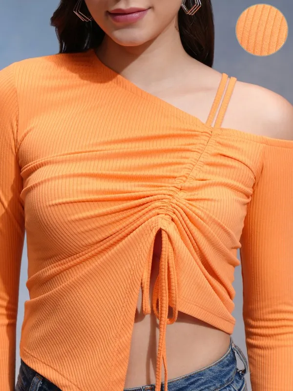 Tokyo Talkies Women Orange Solid Fitted Top