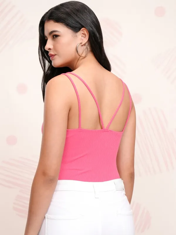 Tokyo Talkies Women Pink Solid Fitted Bodysuit