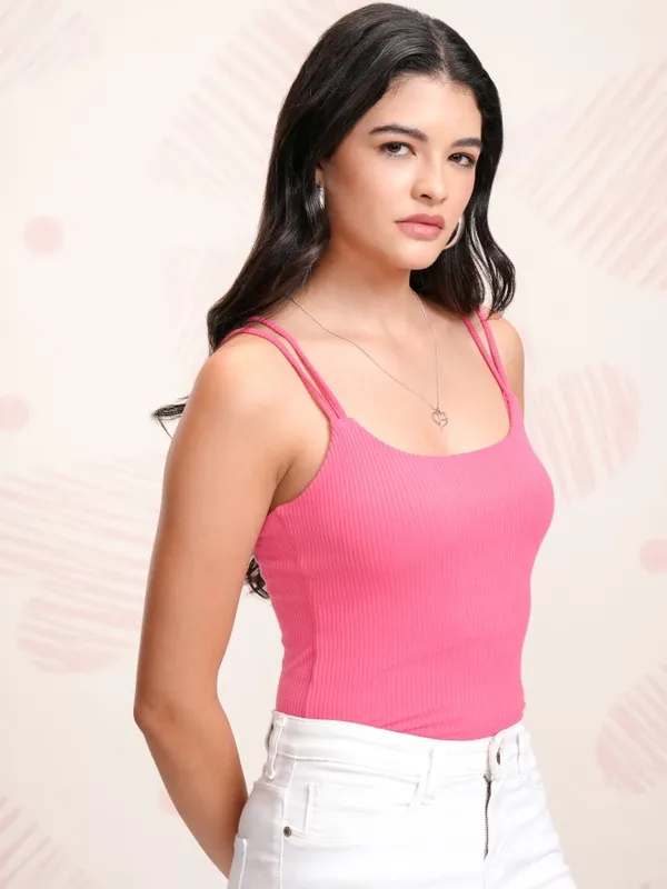 Tokyo Talkies Women Pink Solid Fitted Bodysuit