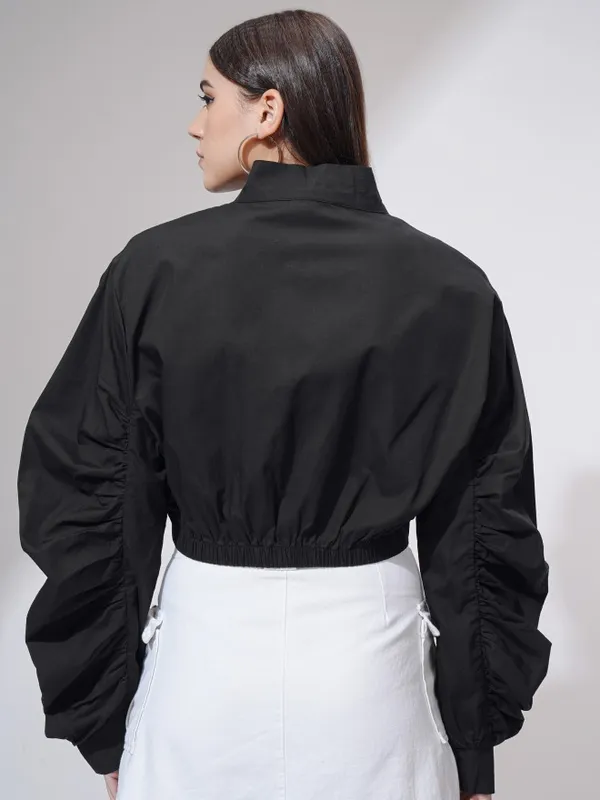 Tokyo Talkies Women Black Open Front Jacket