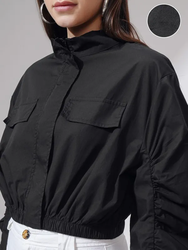 Tokyo Talkies Women Black Open Front Jacket