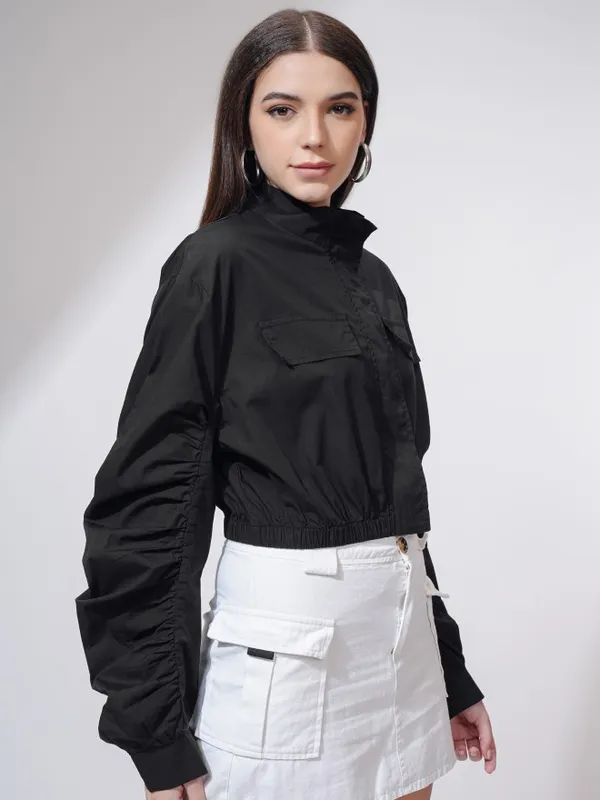 Tokyo Talkies Women Black Open Front Jacket
