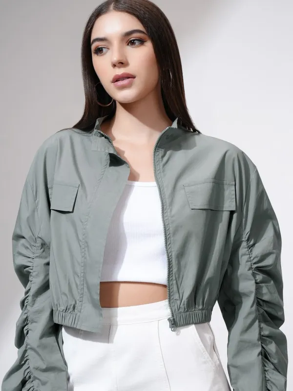 Tokyo Talkies Women Grey Solid Open Front Jacket