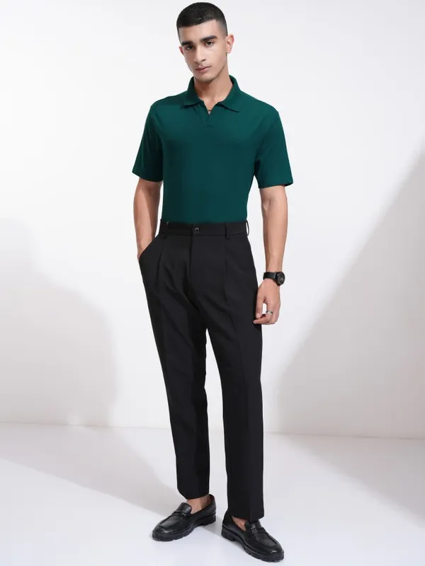 Highlander Men Teal Solid Polo Collar T-Shirt