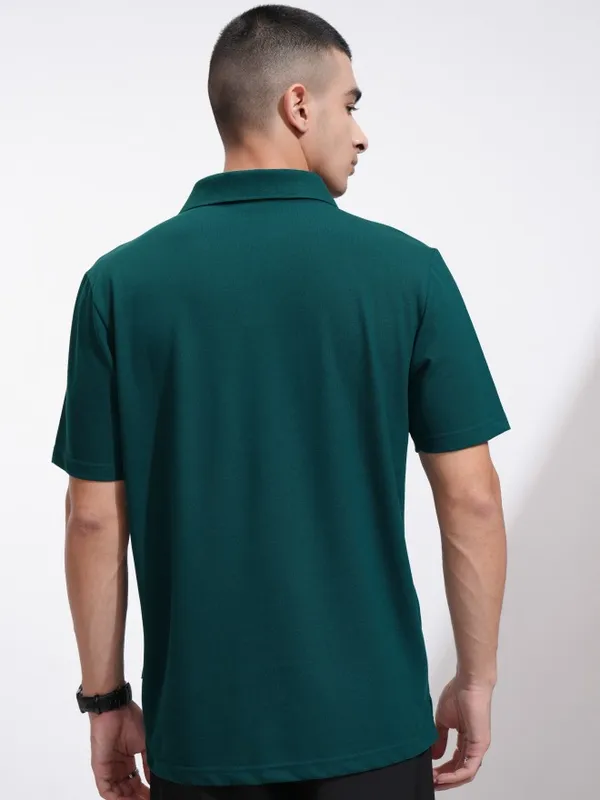 Highlander Men Teal Solid Polo Collar T-Shirt