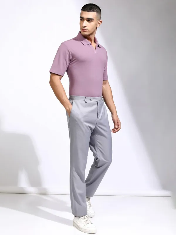 Highlander Men Mauve Solid Polo Collar T-Shirt