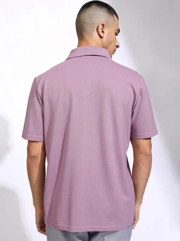 Highlander Men Mauve Solid Polo Collar T-Shirt