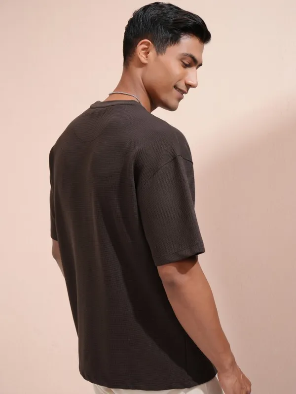 Men Self Design Round Neck Oversized Fit T-Shirt