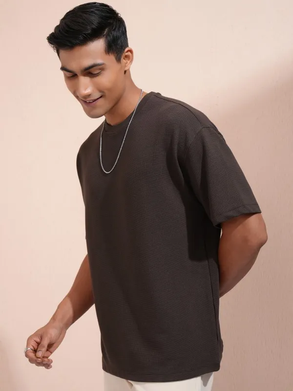 Men Self Design Round Neck Oversized Fit T-Shirt