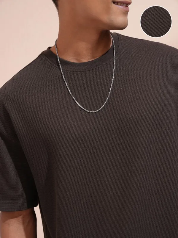 Men Self Design Round Neck Oversized Fit T-Shirt
