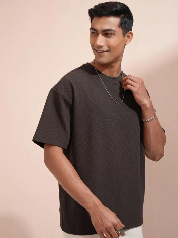 Men Self Design Round Neck Oversized Fit T-Shirt