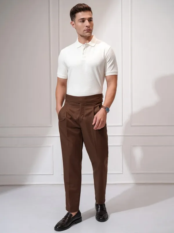 Locomotive Men Cream Self Design Polo Collar T-Shirt