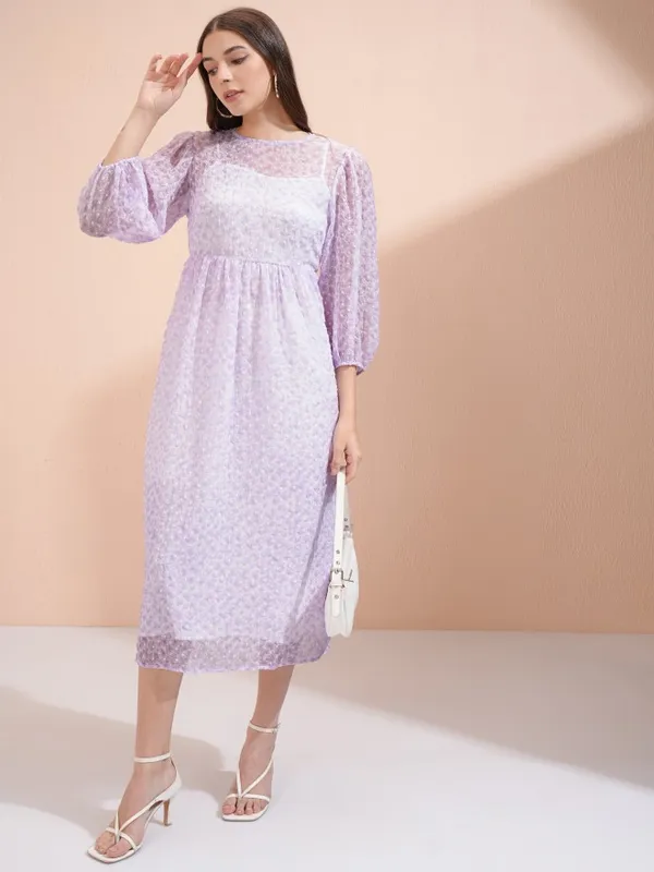Tokyo Talkies Women Purple Embroidered Fit And Flare Dress