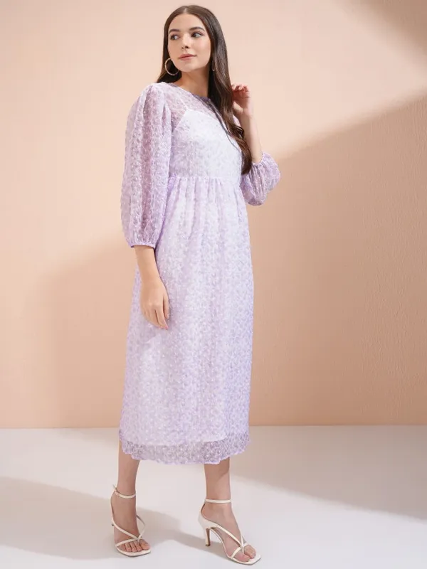 Tokyo Talkies Women Purple Embroidered Fit And Flare Dress