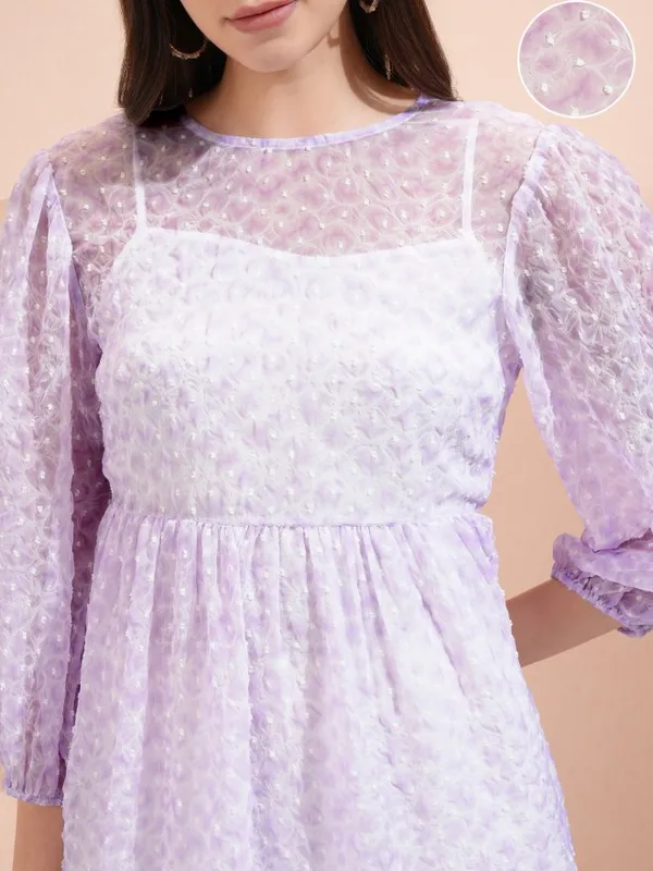 Tokyo Talkies Women Purple Embroidered Fit And Flare Dress