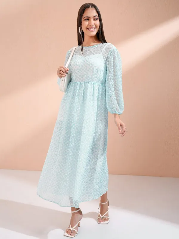 Tokyo Talkies Women Blue Embroidered Fit And Flare Dress